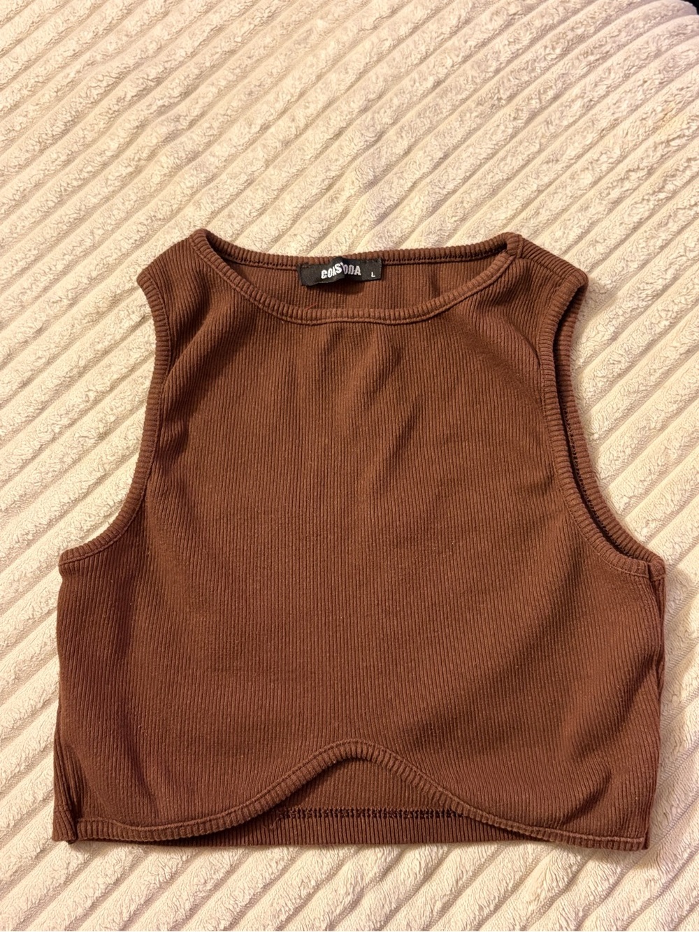 Coast Moda Brown Ribbed Sleeveless Crop Top – Size L